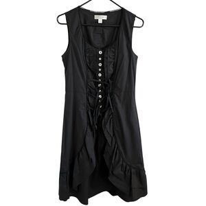 Sleeveless Black Ruffled Front-Tie Dress
